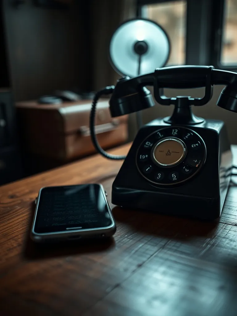 A close up of an old rotary phone next to a modern smartphon